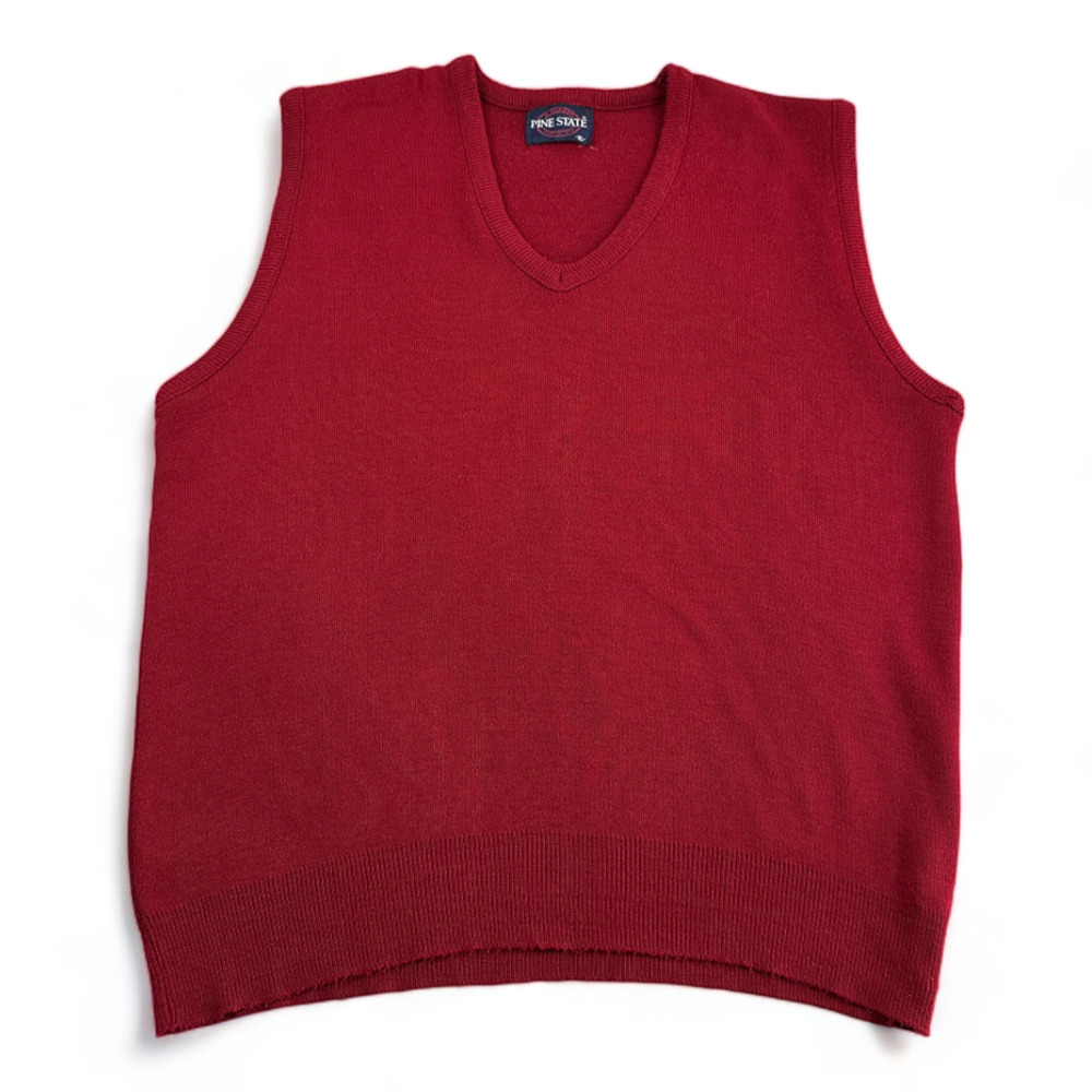 Vintage Pine State Sweater Vest Adult MEDIUM Burgundy V Neck Orlon Acrylic 80s